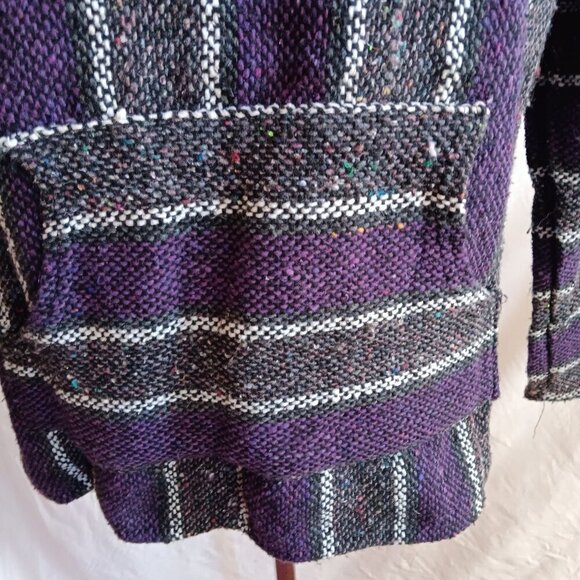 Vintage 1990s Franks Mexican Poncho Hoody Mens Small Purple Pullover Festival - Picture 5 of 6